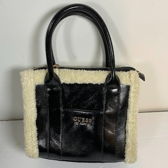 GUESS Faux Shearling Trim Women's Handbag Medium - Picture 2 of 7